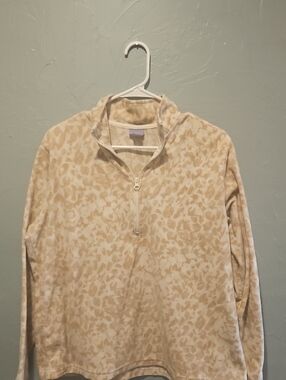 Laura Scott Beige Cream Leopard-Print Half-Zip Pullover